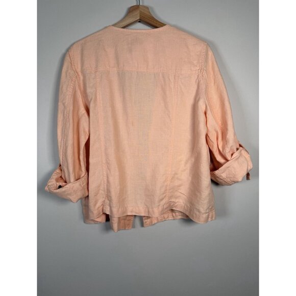 Chico's Linen Jacket Large 2 Women Cropped Drape Open Front Lagenlook Utility - Picture 5 of 14